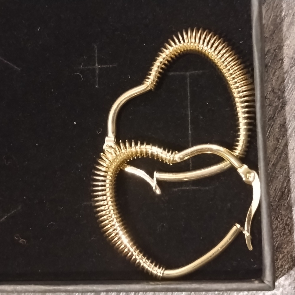 Gold F heart earrings